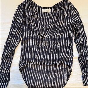 A.L.C. Boack and White Striped V-Neck Long Sleeve Top